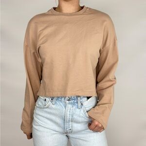 NAP Loungwear Repose‎ Cropped Sweatshirt Crewneck Long Sleeve Tan Casual